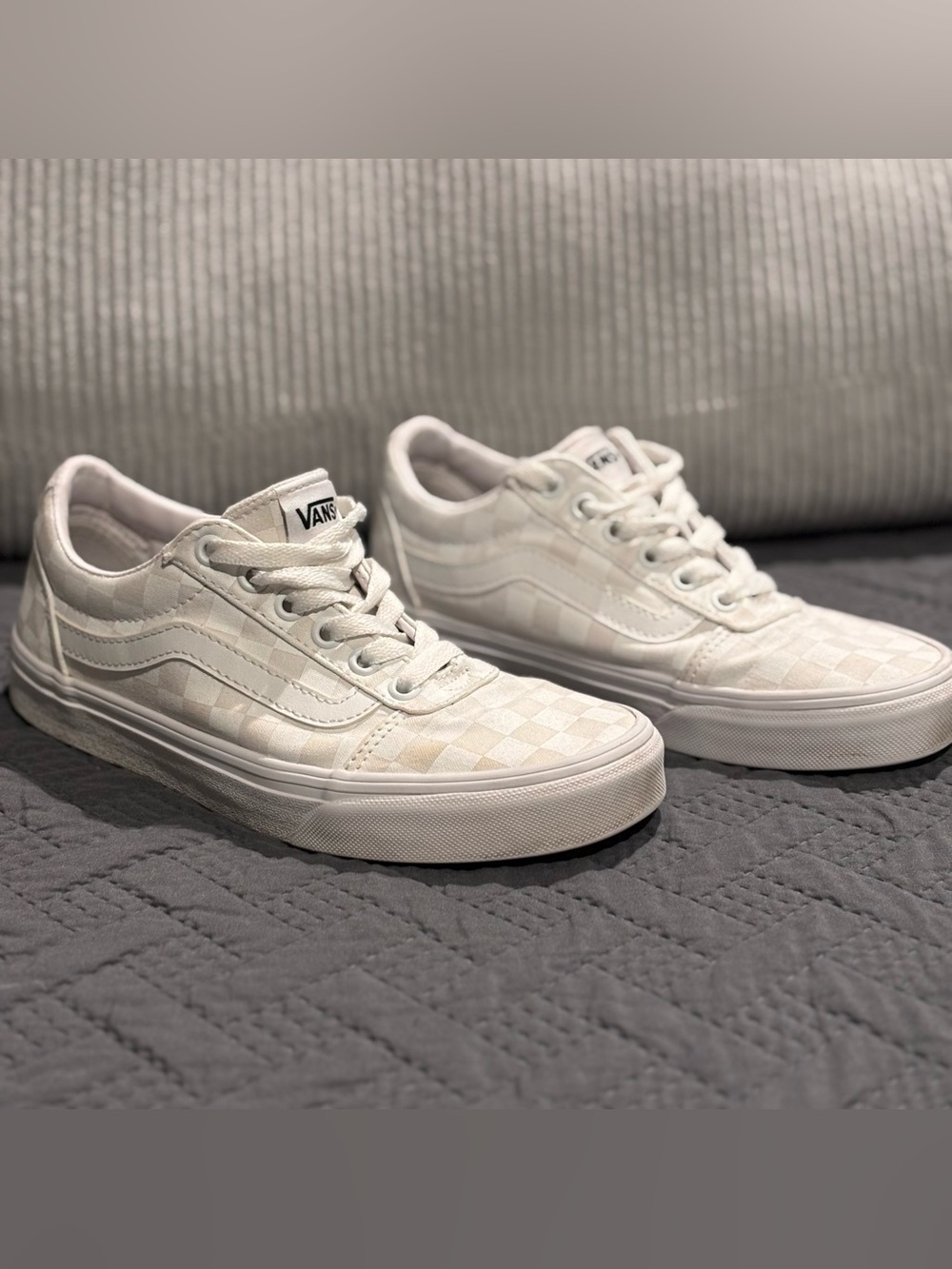 Vans Low-Top Checkerboard Canvas Sneakers in Off-White